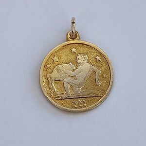 Vintage Gubelin Aquarius Zodiac Pendant Gold Plated